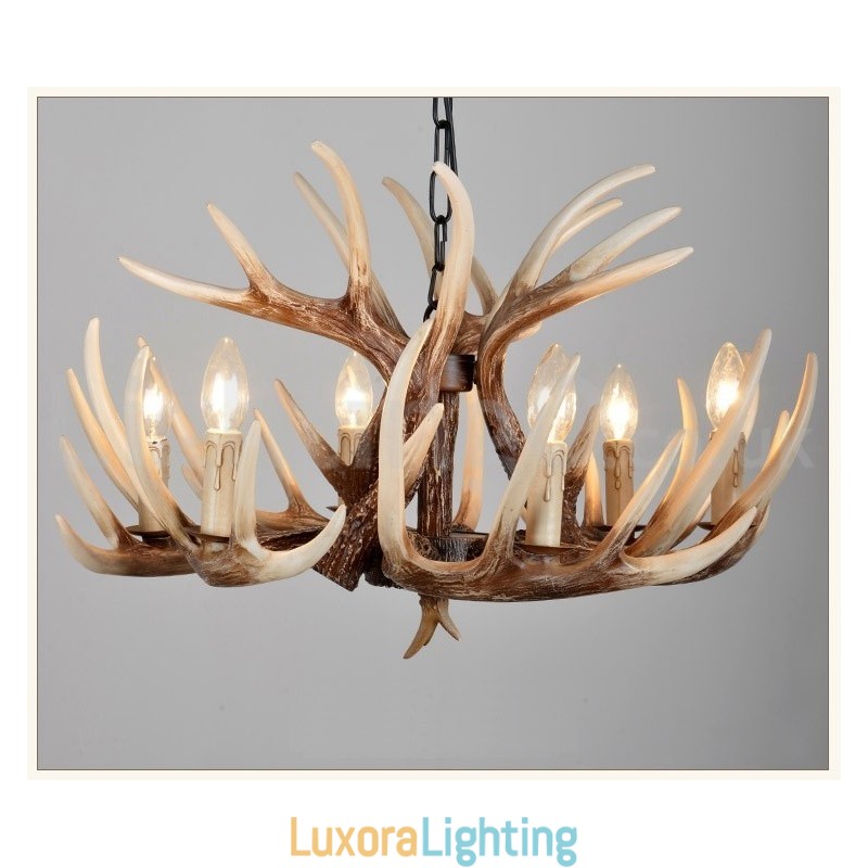 Designer Touch Decorative 6 Light Rustic Artistic Retro Antler Vintage Chandelier