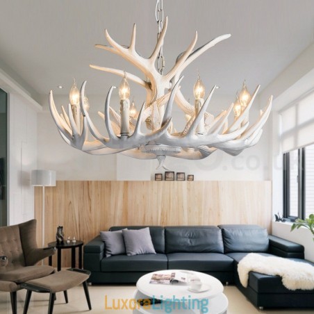 Designer Touch Decorative 9 Light Rustic Artistic Retro Antler White Chandelier