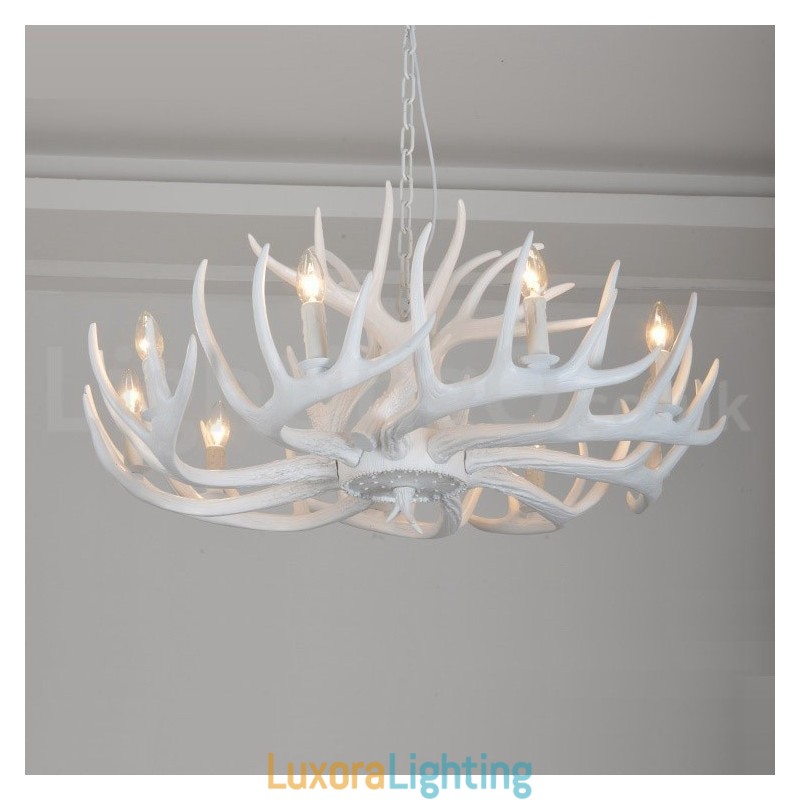 Designer Touch Decorative 9 Light Rustic Artistic Retro Antler White Chandelier
