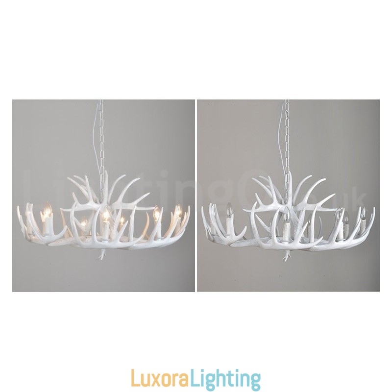 Designer Touch Decorative 9 Light Rustic Artistic Retro Antler White Chandelier