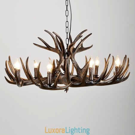 Designer Touch Decorative 9 Light Rustic Artistic Retro Antler Black Chandelier