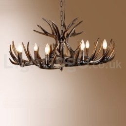 Designer Touch Decorative 9 Light Rustic Artistic Retro Antler Black Chandelier