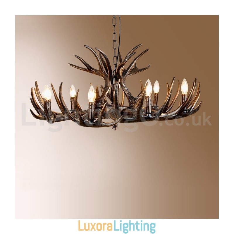 Designer Touch Decorative 9 Light Rustic Artistic Retro Antler Black Chandelier