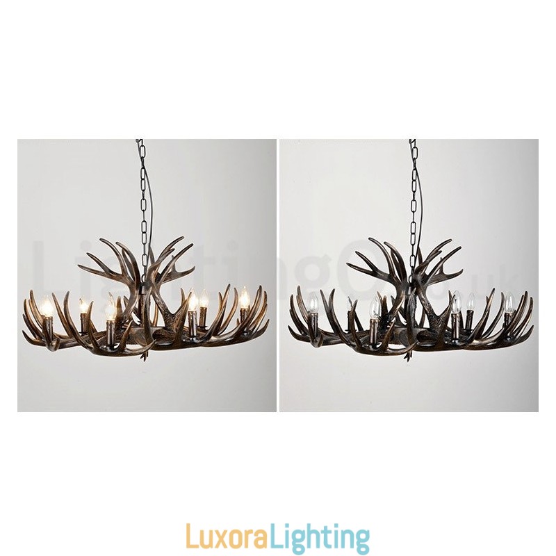 Designer Touch Decorative 9 Light Rustic Artistic Retro Antler Black Chandelier