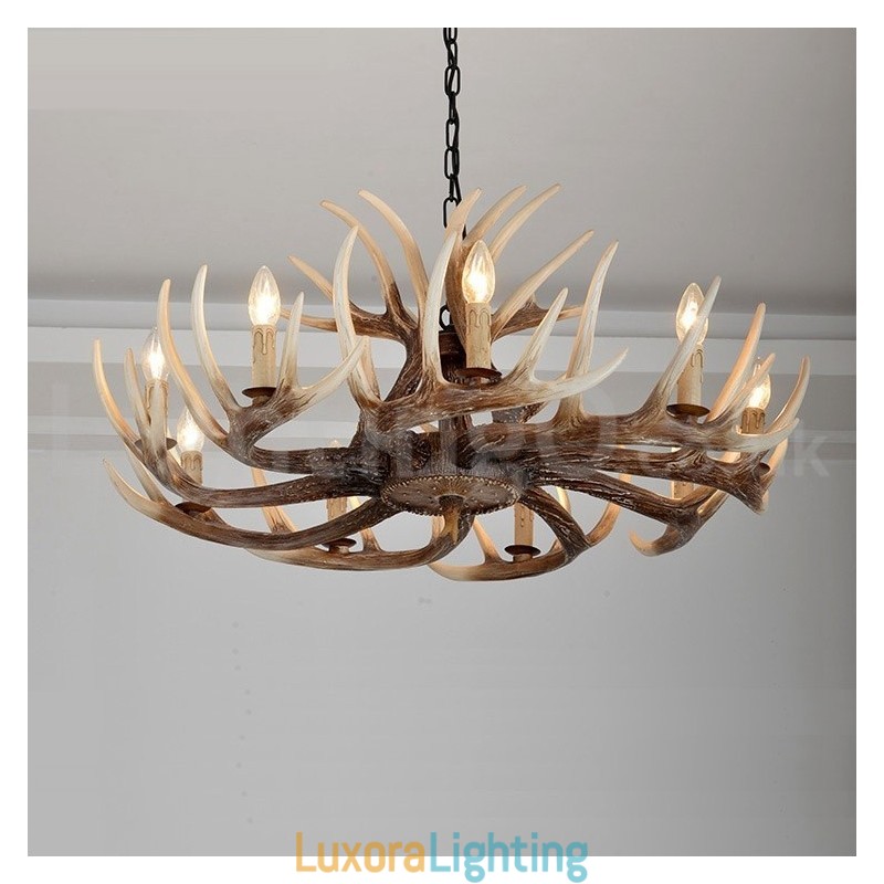 Designer Touch Decorative 9 Light Rustic Artistic Retro Antler Vintage Chandelier