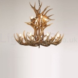 Designer Touch Decorative 12 Light 2 Ties Rustic Artistic Retro Antler Vintage Chandelier