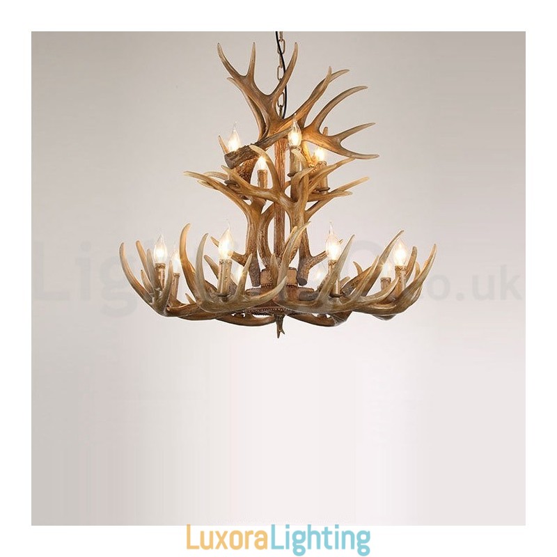 Designer Touch Decorative 12 Light 2 Ties Rustic Artistic Retro Antler Vintage Chandelier