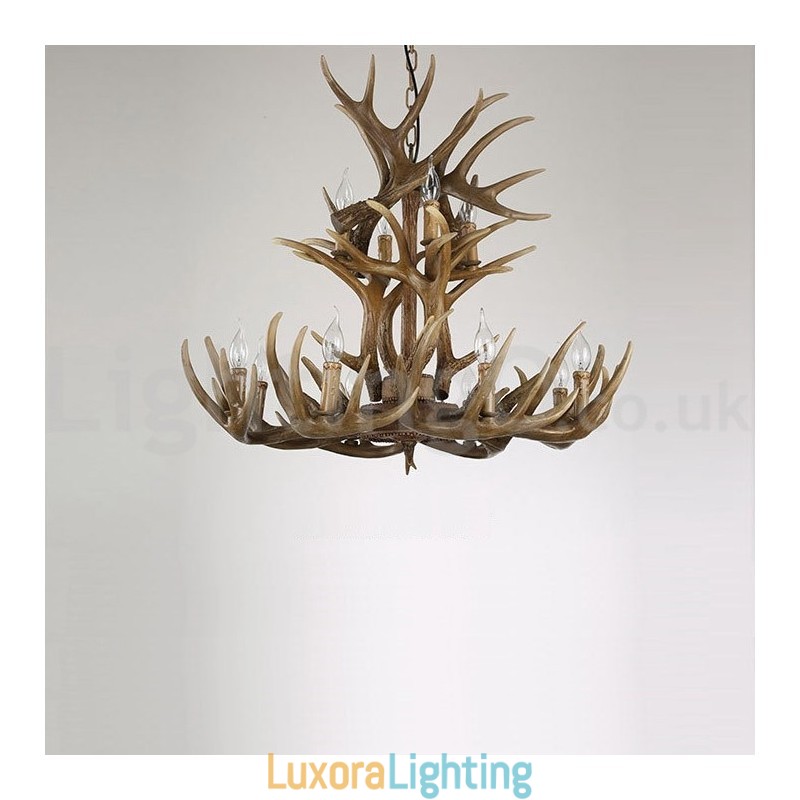 Designer Touch Decorative 12 Light 2 Ties Rustic Artistic Retro Antler Vintage Chandelier