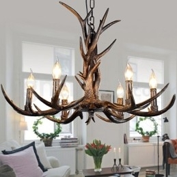 Designer Touch Decorative 6 Light Rustic Artistic Retro Antler Black Vintage Chandelier