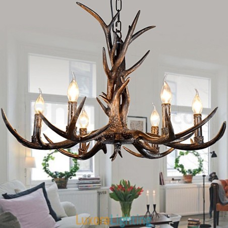 Designer Touch Decorative 6 Light Rustic Artistic Retro Antler Black Vintage Chandelier