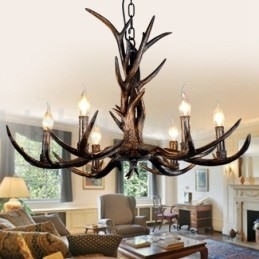 Designer Touch Decorative 6 Light Rustic Artistic Retro Antler Black Vintage Chandelier