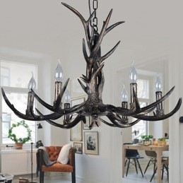 Designer Touch Decorative 6 Light Rustic Artistic Retro Antler Black Vintage Chandelier