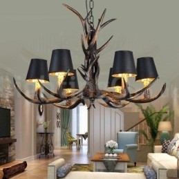 Designer Touch Decorative 6 Light Rustic Artistic Retro Antler Black Vintage Chandelier