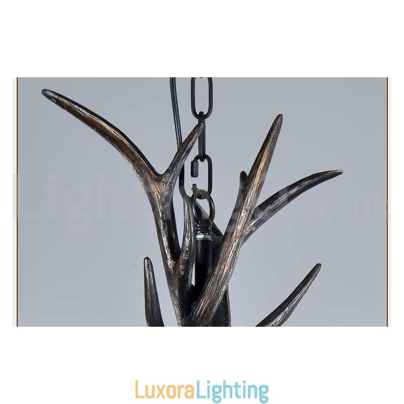 Designer Touch Decorative 6 Light Rustic Artistic Retro Antler Black Vintage Chandelier