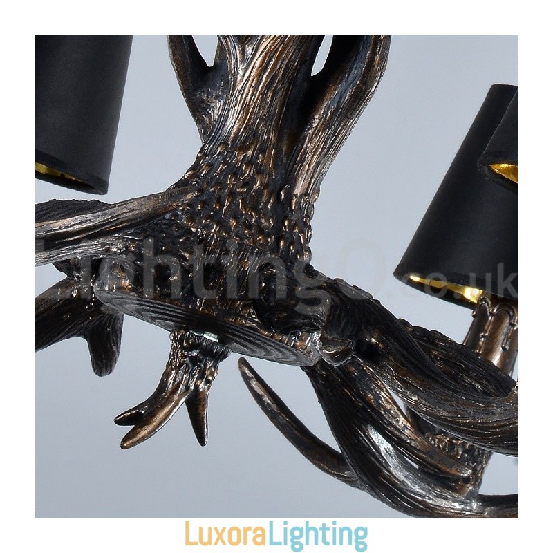 Designer Touch Decorative 6 Light Rustic Artistic Retro Antler Black Vintage Chandelier