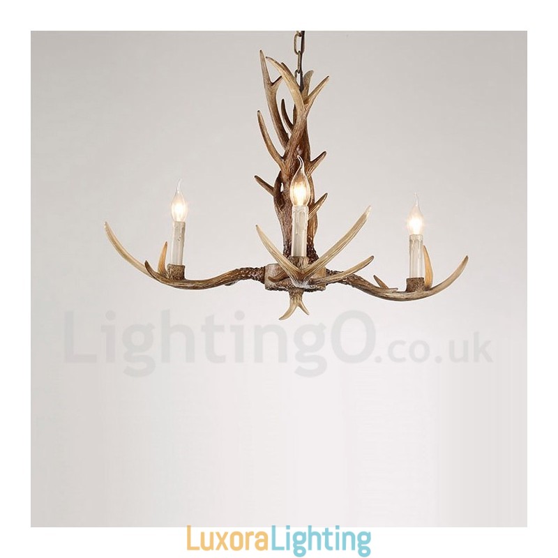Designer Touch Decorative 3 Light Rustic Artistic Retro Antler Vintage Candle Chandelier