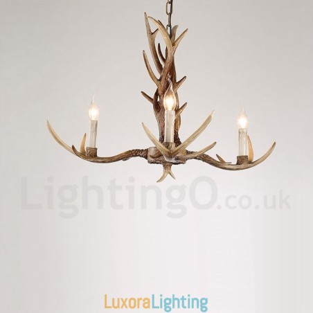 Designer Touch Decorative 3 Light Rustic Artistic Retro Antler Vintage Candle Chandelier