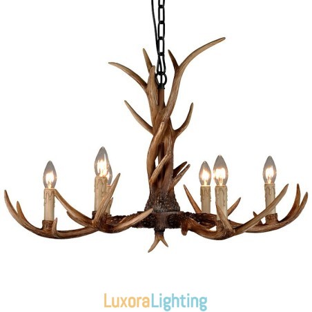 Designer Touch Decorative 6 Light Rustic Artistic Retro Antler Vintage Candle Chandelier