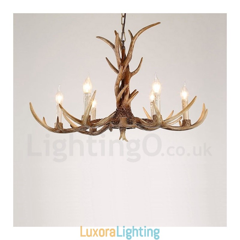 Designer Touch Decorative 6 Light Rustic Artistic Retro Antler Vintage Candle Chandelier
