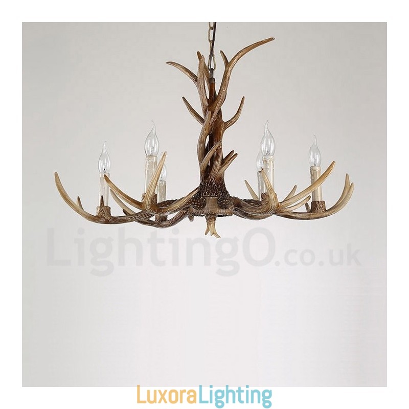 Designer Touch Decorative 6 Light Rustic Artistic Retro Antler Vintage Candle Chandelier