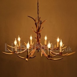 Designer Touch Decorative 8 Light Rustic Artistic Retro Antler Vintage Candle Chandelier