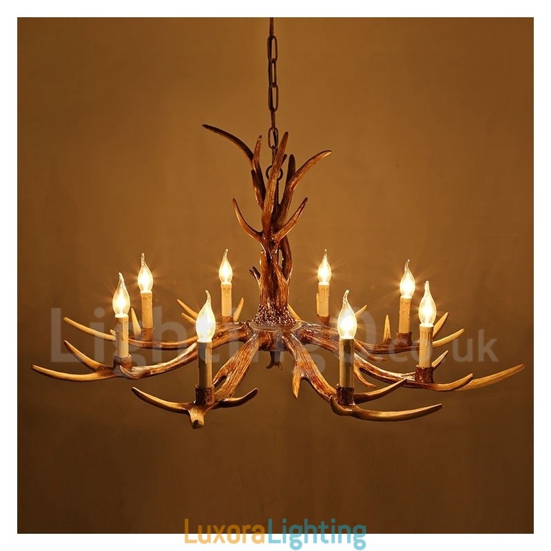 Designer Touch Decorative 8 Light Rustic Artistic Retro Antler Vintage Candle Chandelier