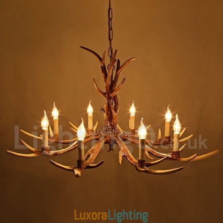 Designer Touch Decorative 8 Light Rustic Artistic Retro Antler Vintage Candle Chandelier