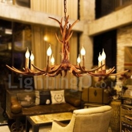 Designer Touch Decorative 8 Light Rustic Artistic Retro Antler Vintage Candle Chandelier