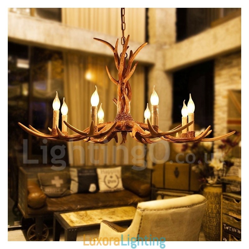 Designer Touch Decorative 8 Light Rustic Artistic Retro Antler Vintage Candle Chandelier