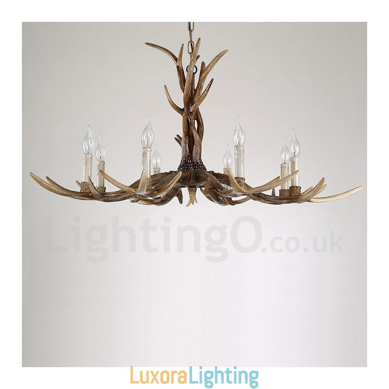 Designer Touch Decorative 8 Light Rustic Artistic Retro Antler Vintage Candle Chandelier