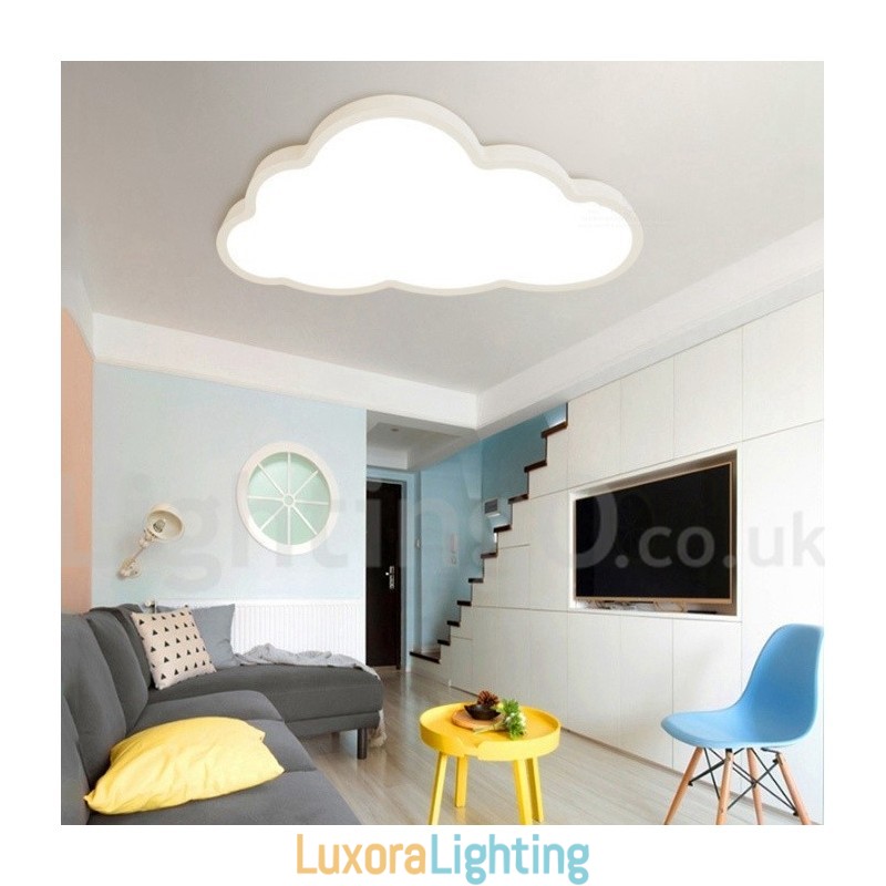 Designer Touch Decorative Ultra Thin Clouds Dimmable Modern Contemporary Nordic Style Flush Mount Ceiling Lights with Acrylic Shade with Remote Control Also Can Be Used As Wall Light