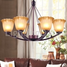 Designer Touch Decorative Rustic 6 bulbs Glass Lamp shade Stainless Chandelier