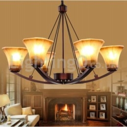 Designer Touch Decorative Rustic 6 bulbs Glass Lamp shade Stainless Chandelier