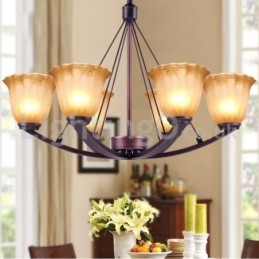 Designer Touch Decorative Rustic 6 bulbs Glass Lamp shade Stainless Chandelier
