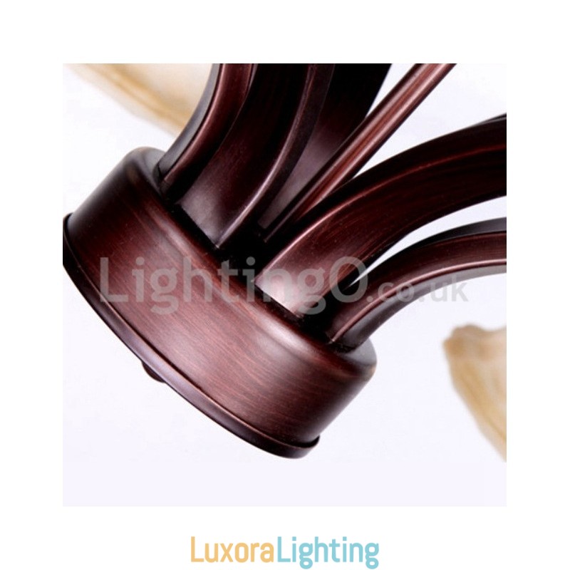 Designer Touch Decorative Rustic 6 bulbs Glass Lamp shade Stainless Chandelier