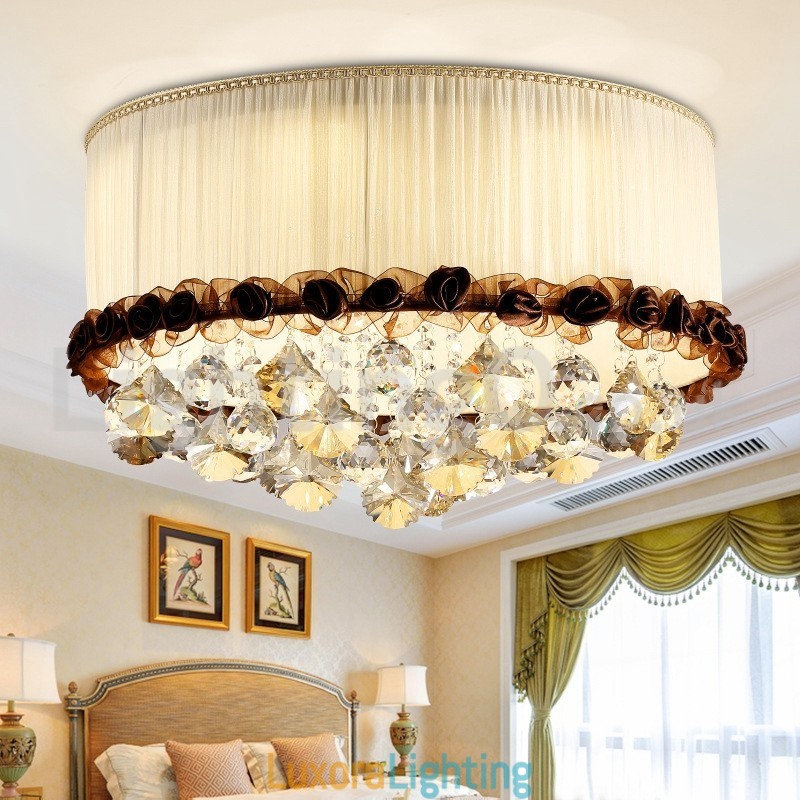Designer Touch Decorative Contemporary Modern 50CM Round Flush Mount Crystal Ceiling Lights Fabric Shade