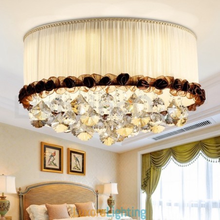 Designer Touch Decorative Contemporary Modern 50CM Round Flush Mount Crystal Ceiling Lights Fabric Shade