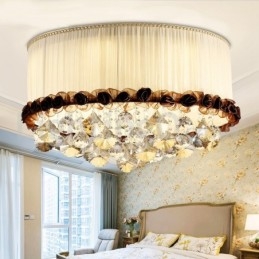 Designer Touch Decorative Contemporary Modern 50CM Round Flush Mount Crystal Ceiling Lights Fabric Shade