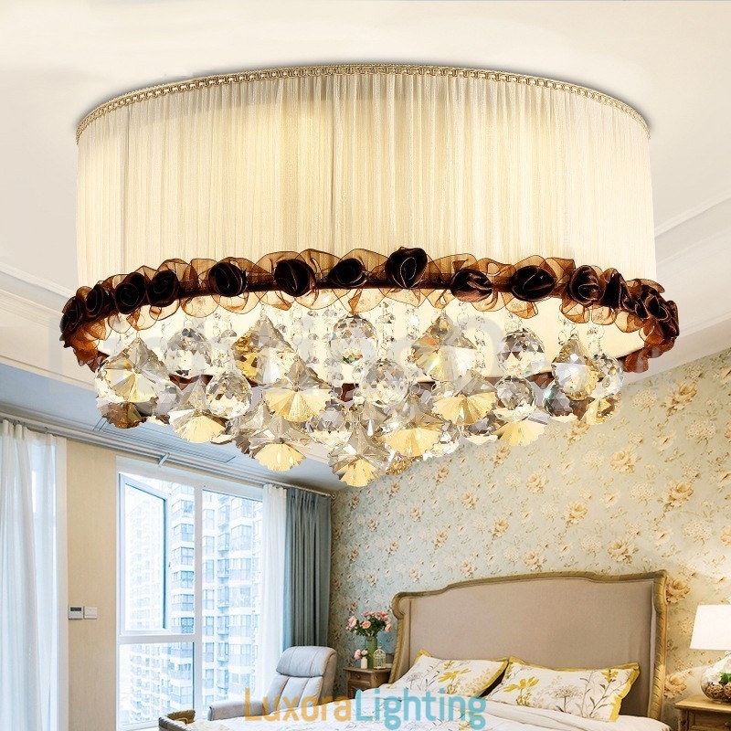 Designer Touch Decorative Contemporary Modern 50CM Round Flush Mount Crystal Ceiling Lights Fabric Shade