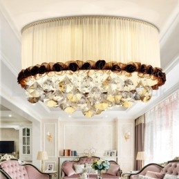 Designer Touch Decorative Contemporary Modern 50CM Round Flush Mount Crystal Ceiling Lights Fabric Shade