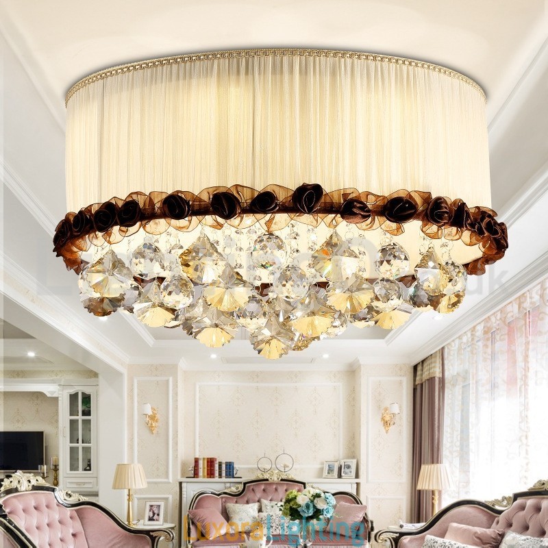 Designer Touch Decorative Contemporary Modern 50CM Round Flush Mount Crystal Ceiling Lights Fabric Shade