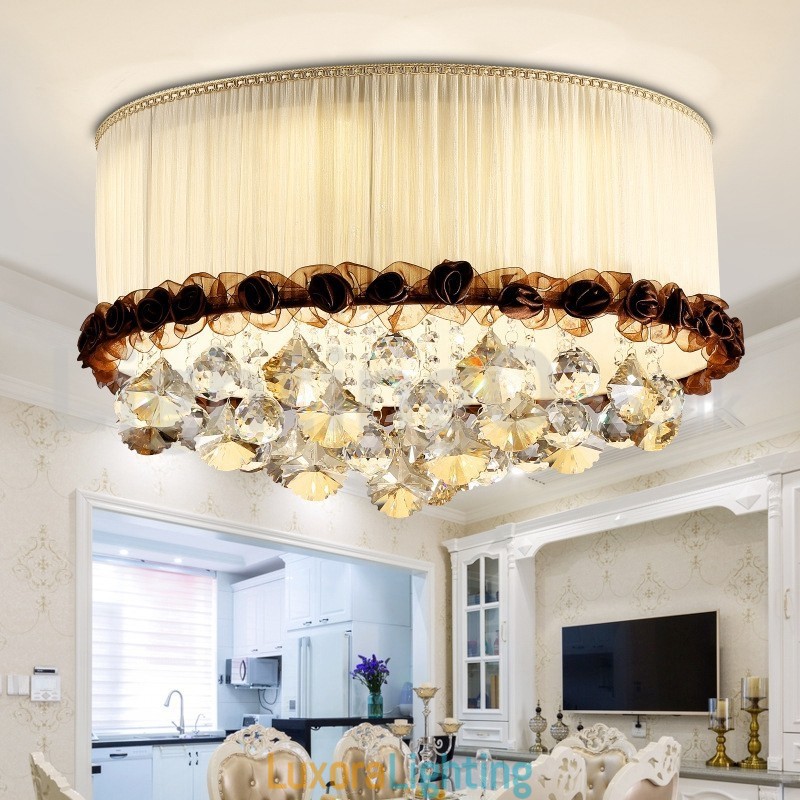 Designer Touch Decorative Contemporary Modern 50CM Round Flush Mount Crystal Ceiling Lights Fabric Shade