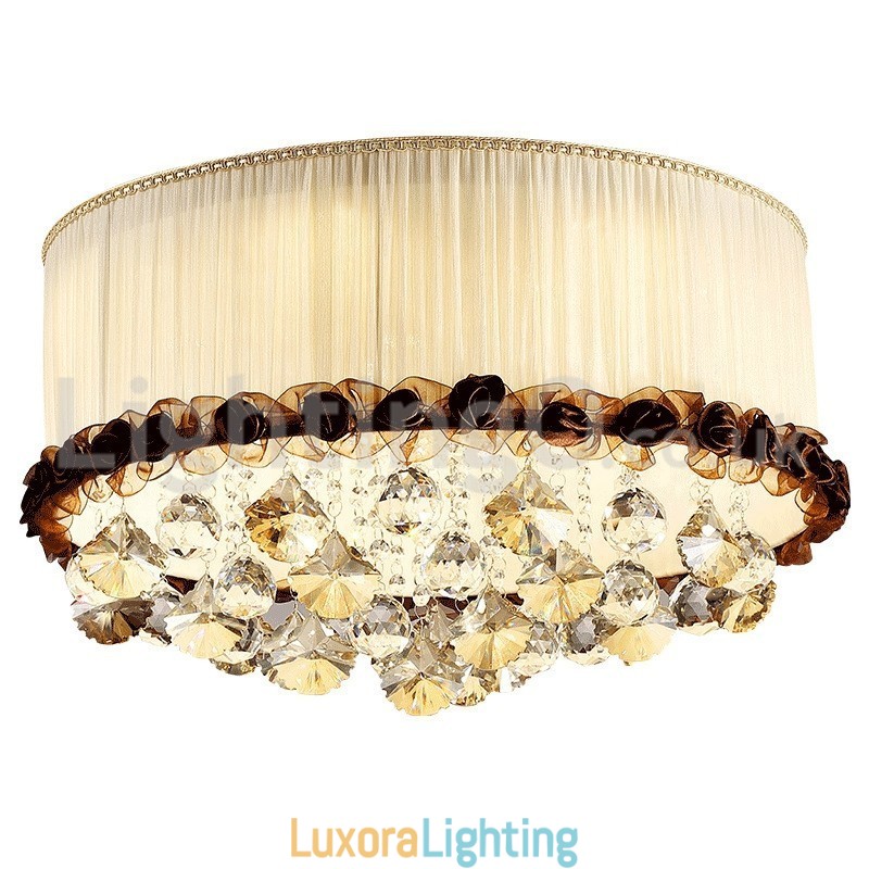 Designer Touch Decorative Contemporary Modern 50CM Round Flush Mount Crystal Ceiling Lights Fabric Shade