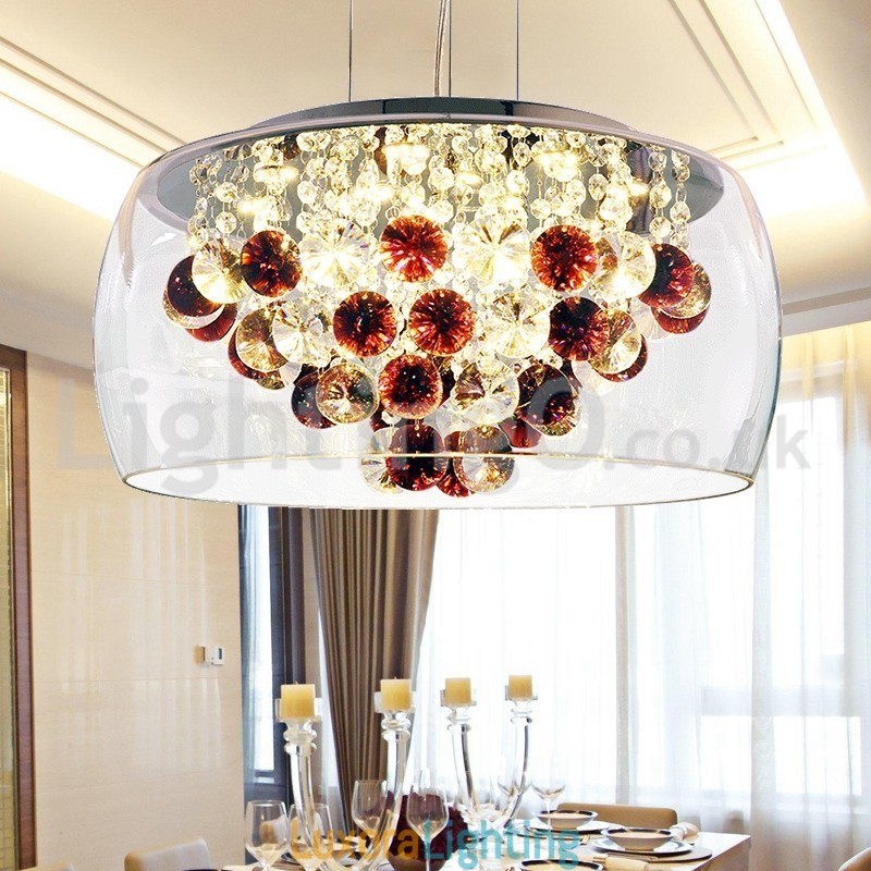 Designer Touch Decorative Modern 40CM 50CM Round Clear Glass Lamp Shade Crystal Pendant Light