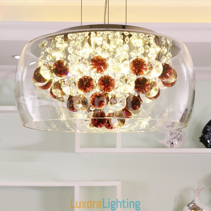 Designer Touch Decorative Modern 40CM 50CM Round Clear Glass Lamp Shade Crystal Pendant Light