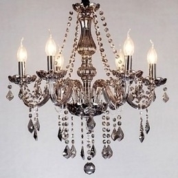 Designer Touch Decorative 6 Lights European Crystal Chandelier In Grey Color Glass & Crystal