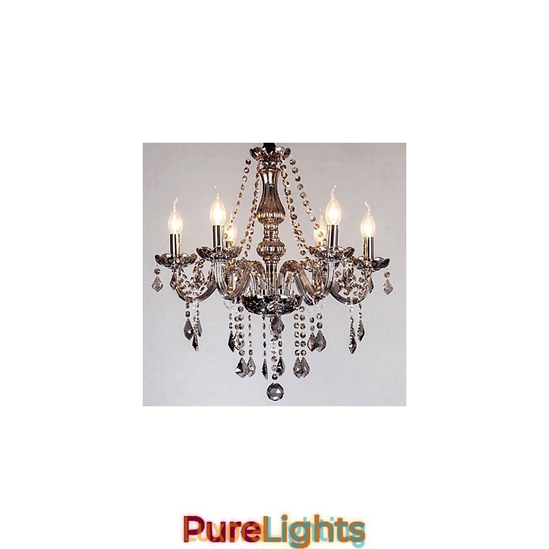 Designer Touch Decorative 6 Lights European Crystal Chandelier In Grey Color Glass & Crystal