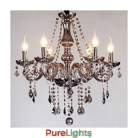 Designer Touch Decorative 6 Lights European Crystal Chandelier In Grey Color Glass & Crystal
