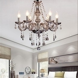 Designer Touch Decorative 6 Lights European Crystal Chandelier In Grey Color Glass & Crystal