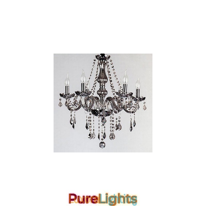 Designer Touch Decorative 6 Lights European Crystal Chandelier In Grey Color Glass & Crystal